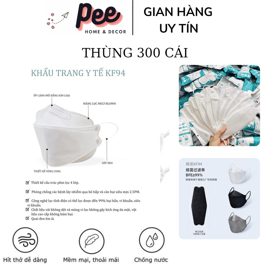 Thùng 300 cái khẩu trang 4D MASK KF94 Hàn Quốc chống bụi mịn cao cấp - Peehomedecor