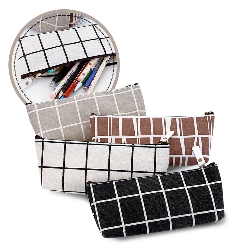 Văn Phòng Phẩm Hàn Quốc đơn Giản Hộp Bút Chì Vải Lưới Sọc Hộp Bút Chì Đồ Dùng Học Tập