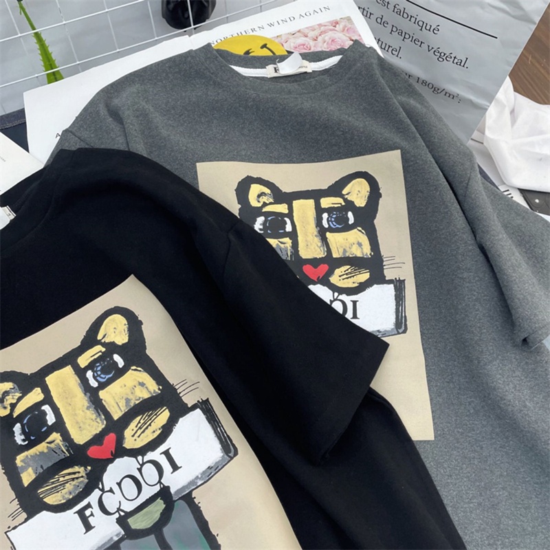 Áo thun SUXI cổ tròn ngắn tay dáng rộng in họa tiết phong cách Hàn Quốc thời trang hè đơn giản cho nữ