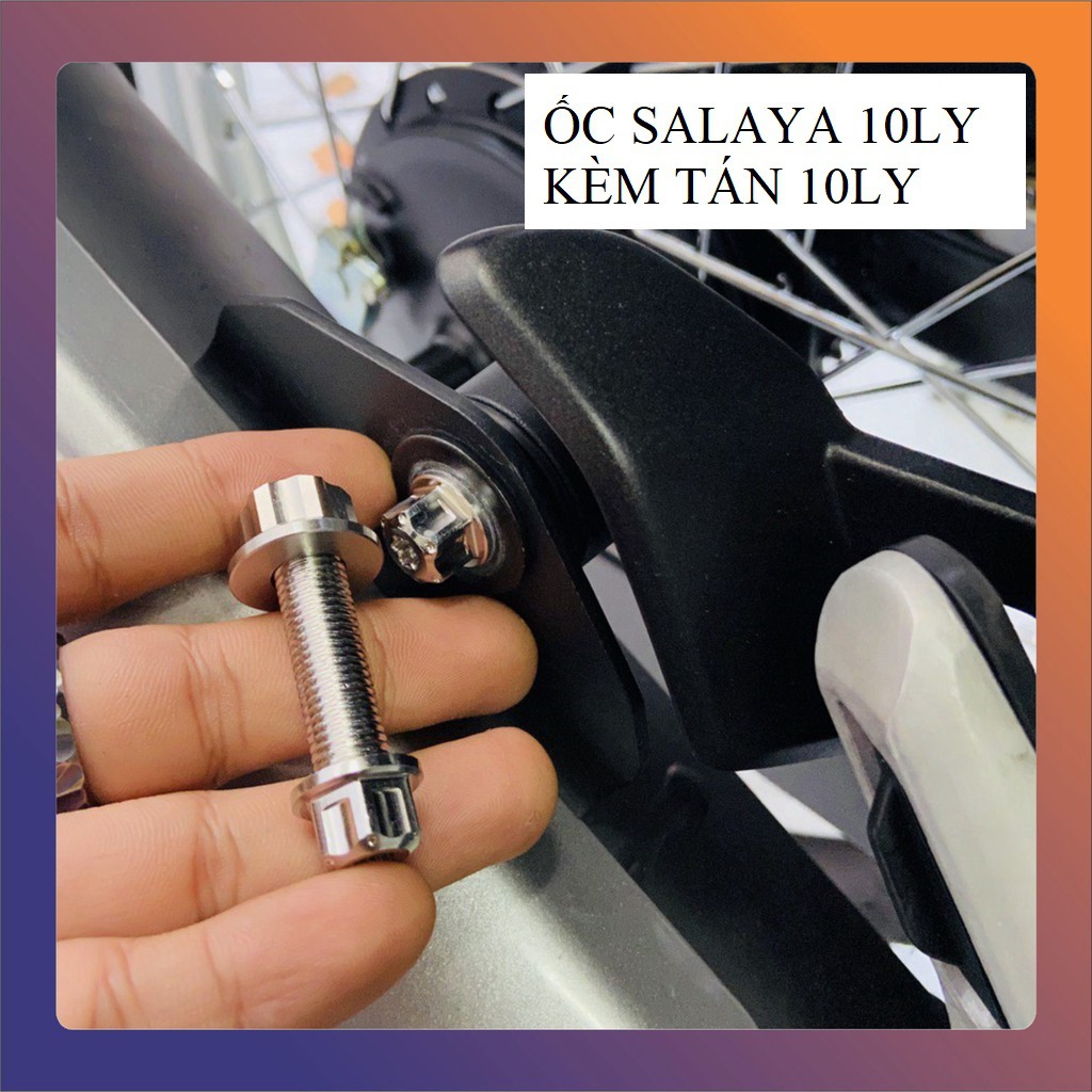COMBO 02 ỐC SALAYA 10LY4 INOX 304 sáng bóng kèm 02 tán đầu hở SALAYA GẮN BÁT TREO PÔ, phuộc xe CHO DÒNG xe YAMAHA