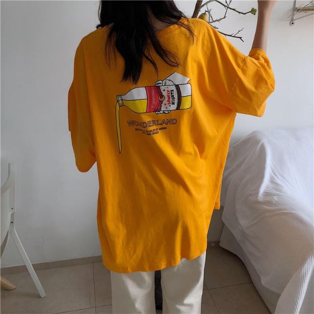 Áo thun tay lỡ《kèm hình thật》 chai Wonderland.