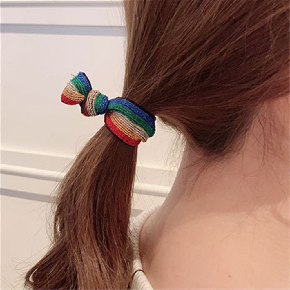 Dây Buộc Tóc Co Giãn Tốt Họa Tiết Da Báo Màu Cầu Vồng Phong Cách Hàn Quốc