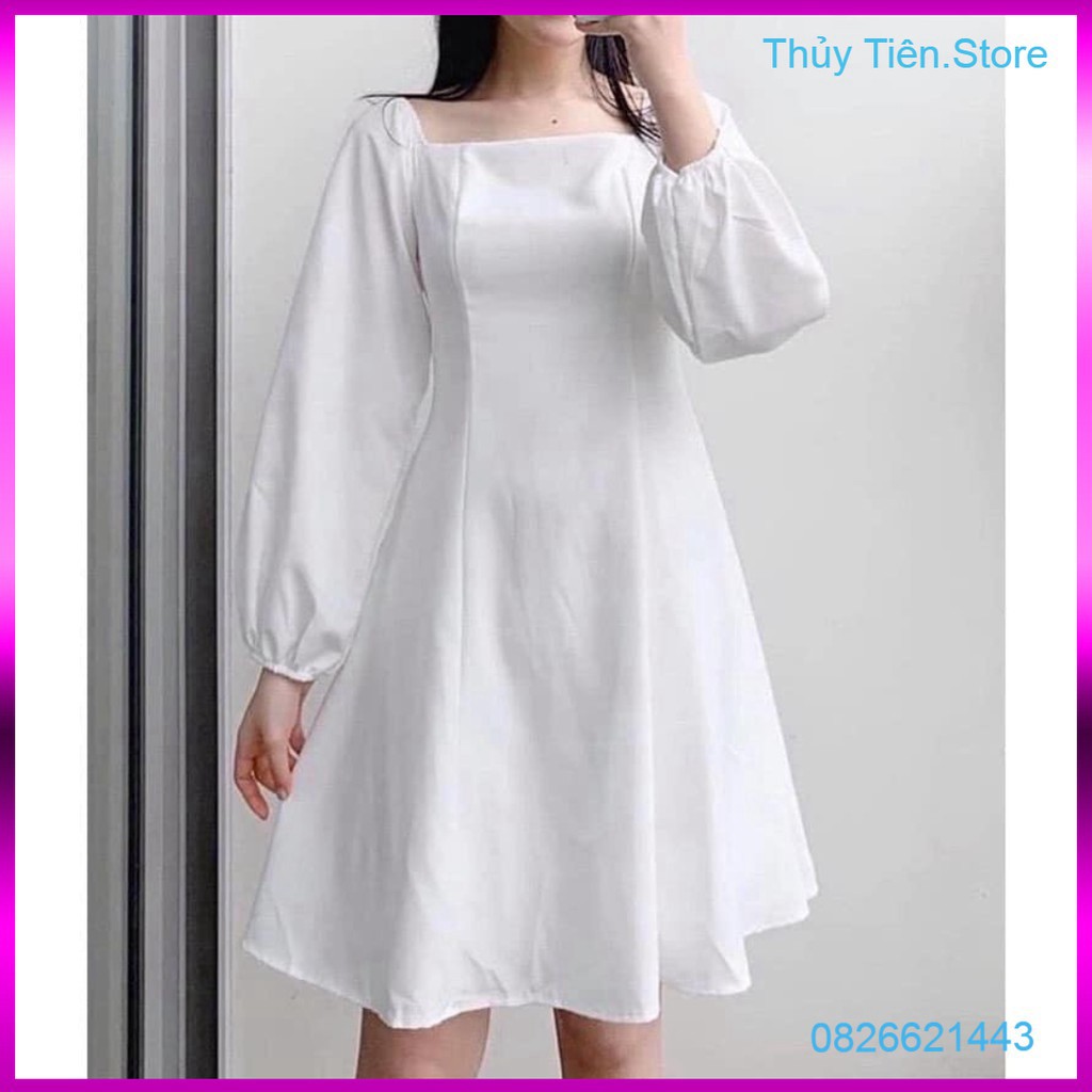 (MỚI DÁNG NGẮN) ĐẦM TRẮNG CỔ VUÔNG TAY BỒNG - VÁY TRỄ VAI DÀI TAY TRẮNG CHỮ A ULZZANG 💎 👗💝 | BigBuy360 - bigbuy360.vn