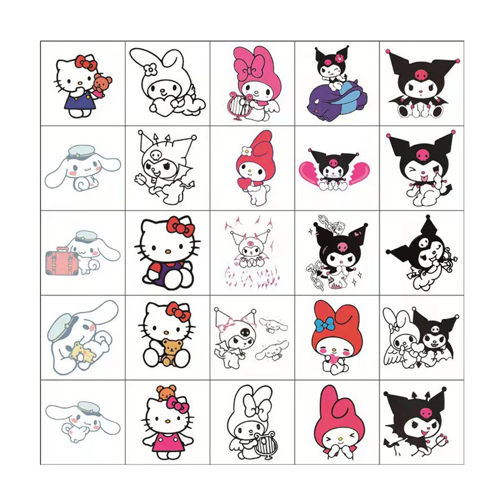 Bộ 25 Hình Xăm Dán Tạm Thời Chống Nước Lâu Trôi Hình Mèo Hồng Kulomi Merlot Cinnamoroll Nhiều Màu Sắc Cho Trẻ Em