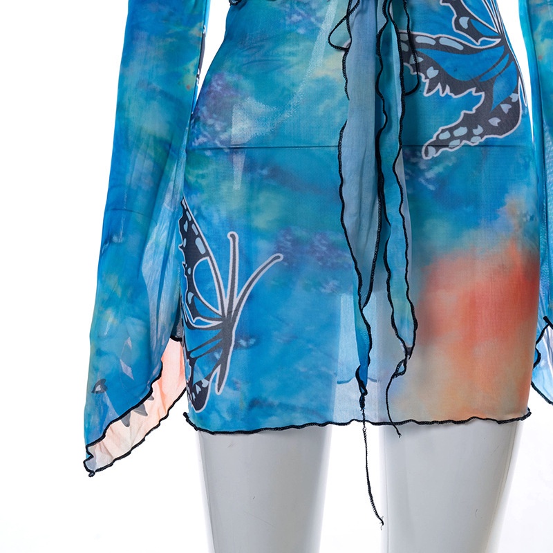 DUNEA Đầm Tay Dài Cổ Chữ V Gợi Cảm In Họa Tiết Nhiều Màu Sắc Cho Nữ Y0309