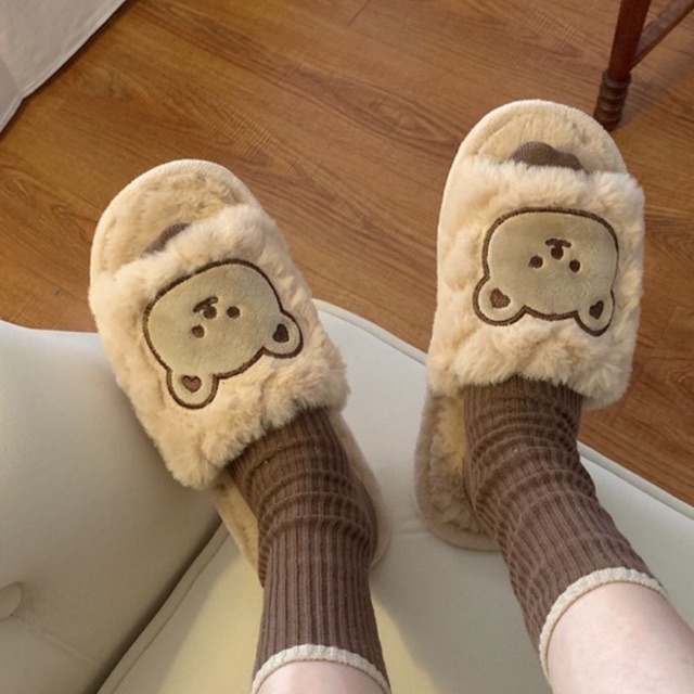 Dép đi trong nhà hình gấu đáng yêu hở mũi, Dép bông đi trong nhà hở mũi đáng yêu