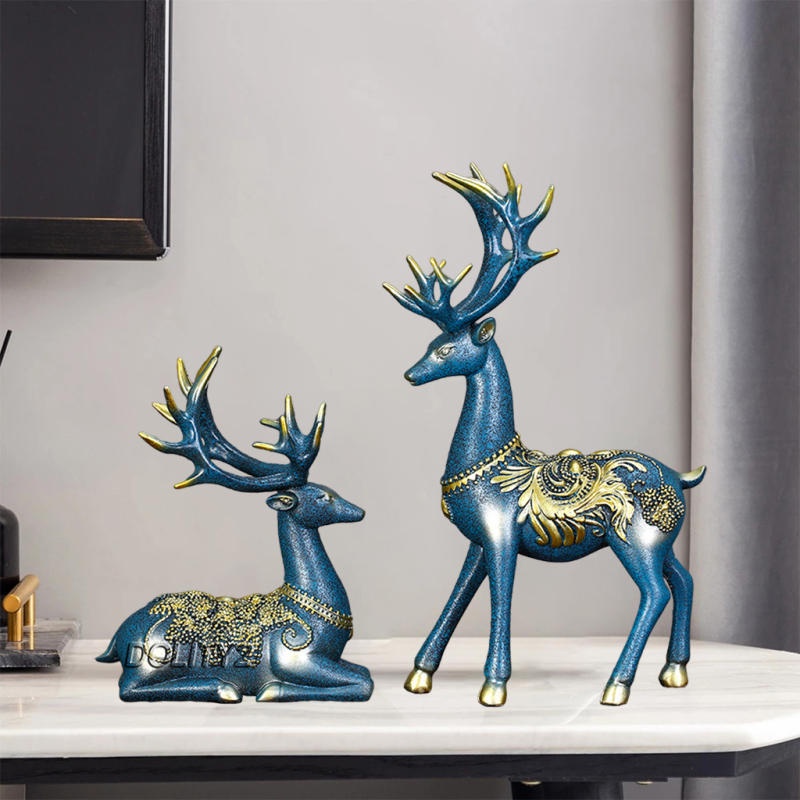 Set 2 Đồ trang trí tuần lộc bằng nhựa resin trang trí nhà cửa/văn phòng