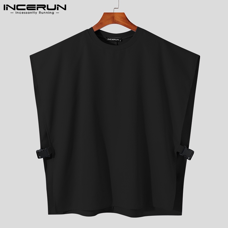 Áo kiểu INCERUN cổ tròn không tay màu trơn thời trang dành cho nam với 3 màu tùy chọn