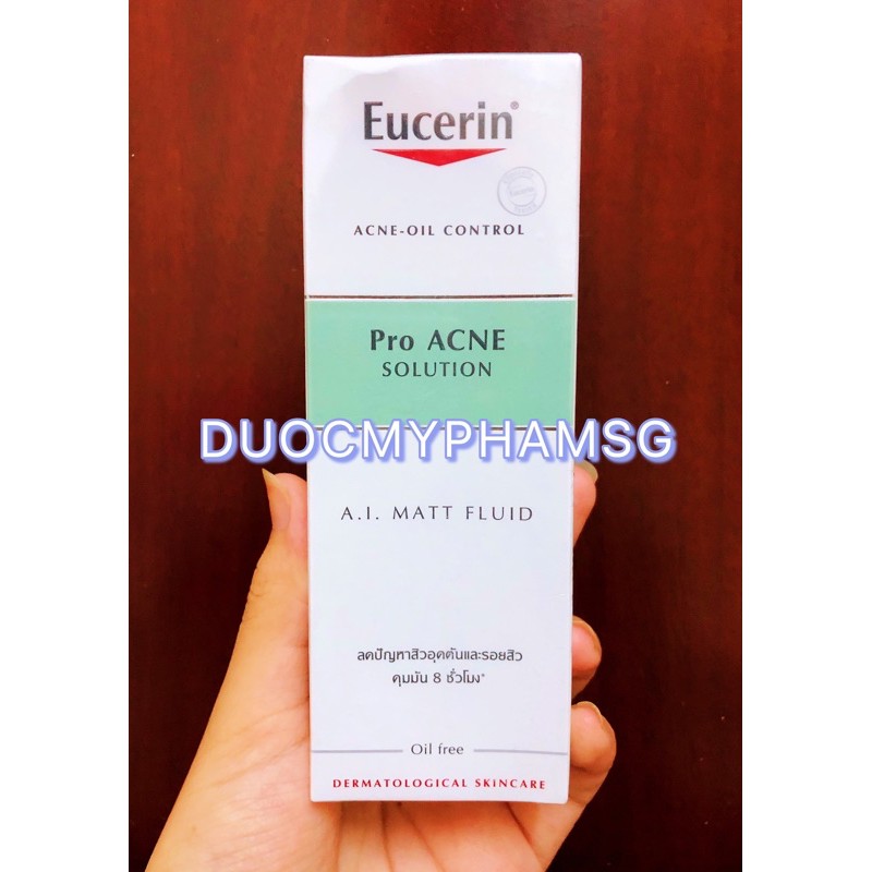Kem Dưỡng Eucerin A.I MATT Fluid Pro Acne Solution kiềm dầu suốt 8 giờ cho da dầu mụn nhạy cảm