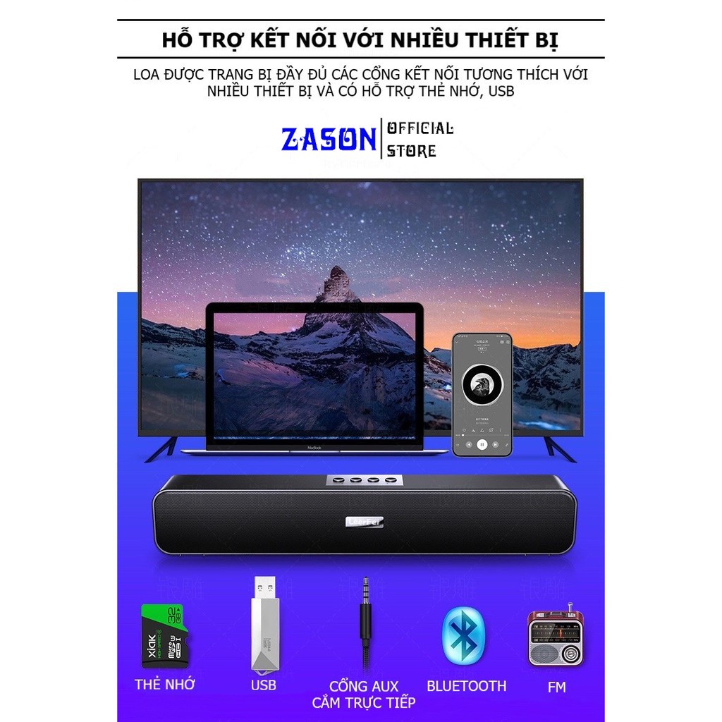 Loa Bluetooth A36 Công Suất 10W Siêu Bass - Pin 8 Tiếng - Cho Laptop Tivi FM Điên Thoại