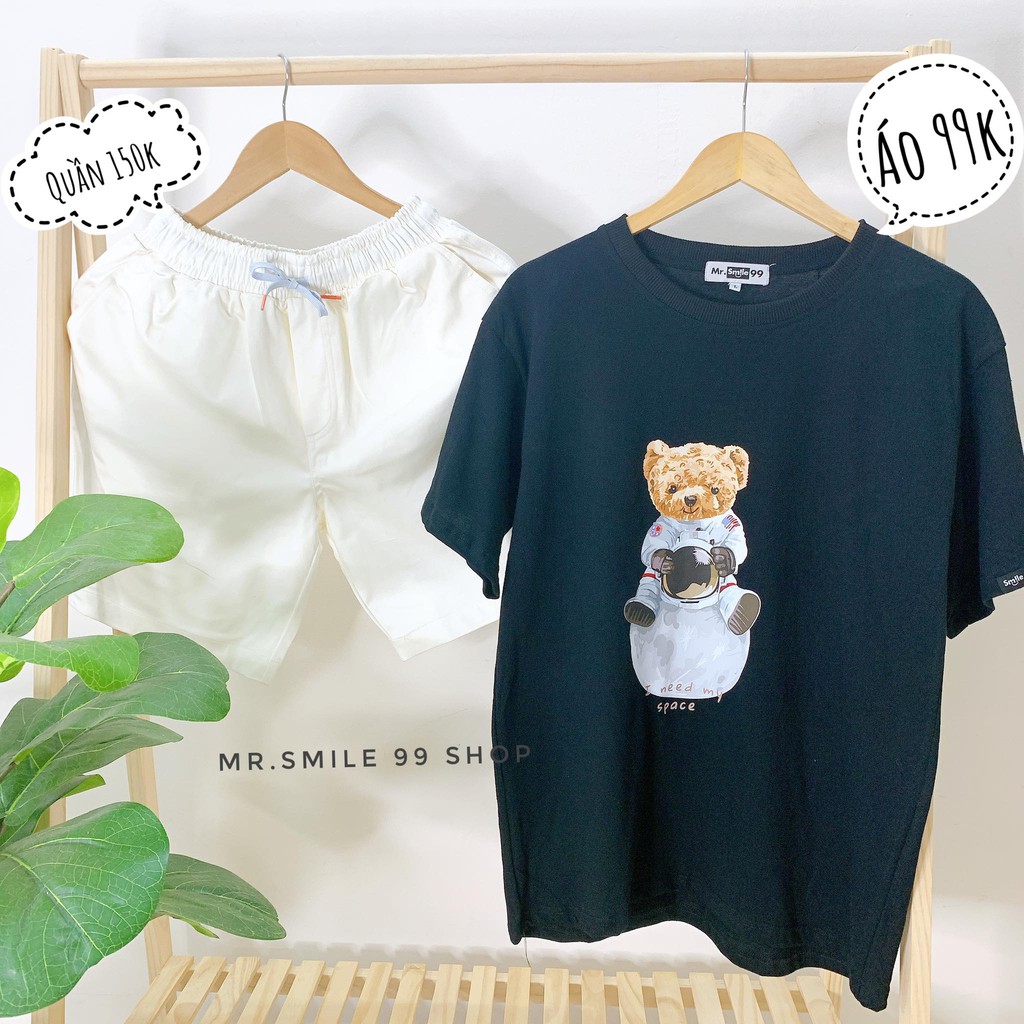 [HÌNH THẬT] Áo Thun Unisex Nam Nữ Tay Lỡ From Rộng Gấu CUTE Mr Smile 99