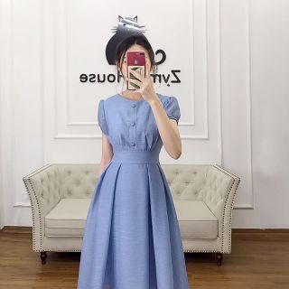 Đầm xoè nút Bộc tay phồng