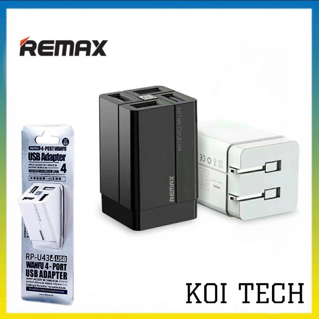 Củ sạc nhanh 3.4a 4 cổng remax rp u43 - cốc sạc nhanh quick charge 3.4a 4 cổng remax rp u43 - vienthonghn