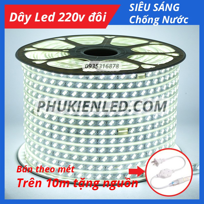 Đèn Led dây đôi chống nước ống nhựa 220V (bán theo m) 10m trở lên Tặng Nguồn - Đèn Led quấn cây dây đôi 2835 | BigBuy360 - bigbuy360.vn