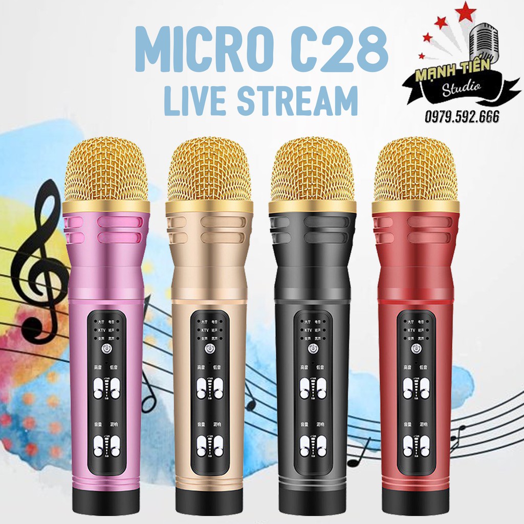 [TẶNG FULL PHỤ KIỆN] Mic C28 live stream fb,bigo, tiktok, thu âm đa năng gỉa giọng, auto tune, lọc âm siêu hay giá rẻ