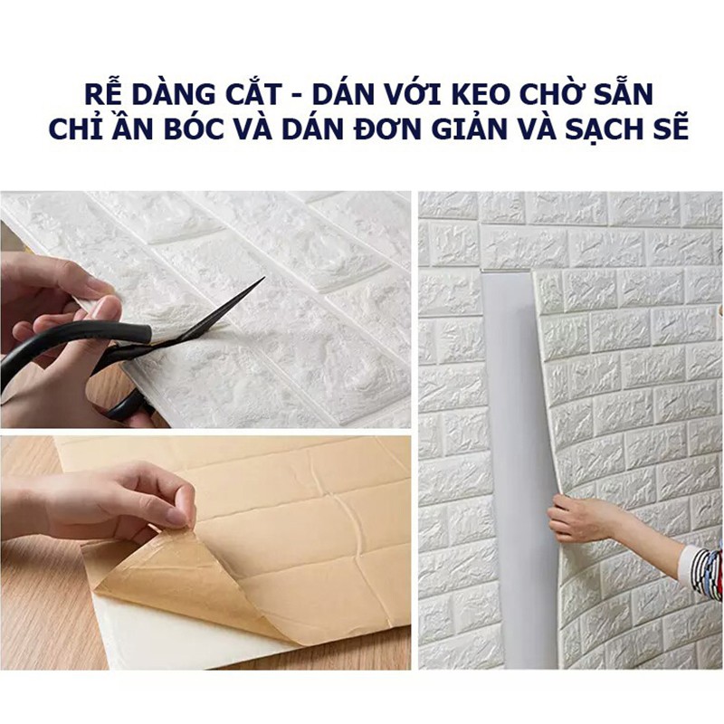 Combo 50 Miếng Xốp Dán Tường Giả Gạch 💖Hàng Đẹp💖 Xốp Dán Khổ lớn 70x77cm cách âm cách nhiệt Độ bền 5 năm