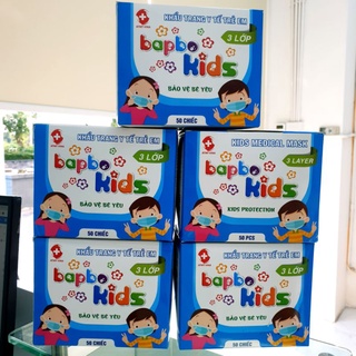 Khẩu trang y tế 3 lớp Bapbo Kids kháng khuẩn, lọc bụi mịn Hộp 50 cái