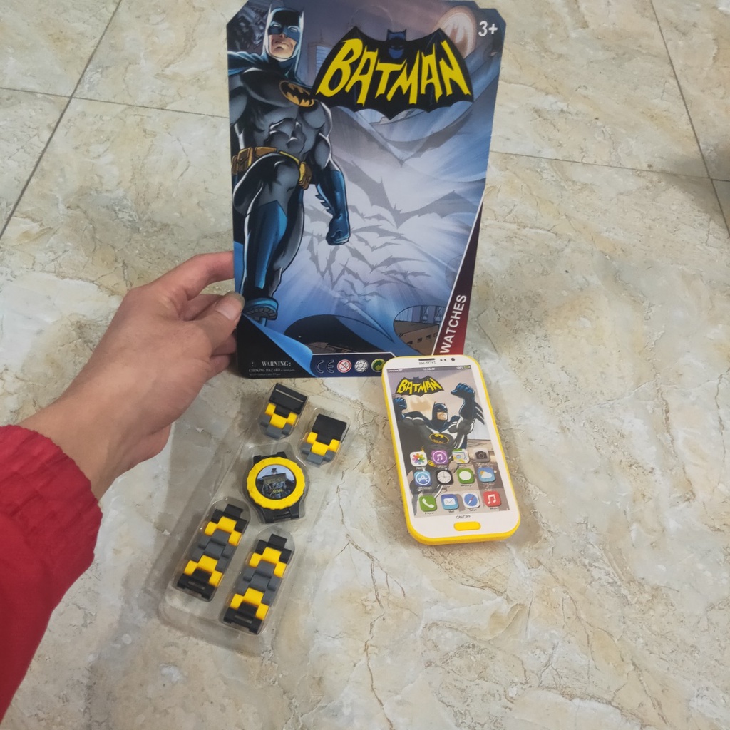 Bộ đồ chơi Điện thoại chạy pin có chuông kèm Đồng hồ Siêu nhân anh hùng BatMan hoặc SpiderMan