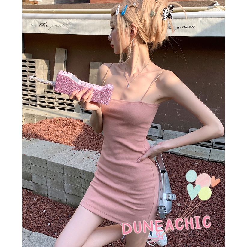 DUNEA Đầm Hai Dây Màu Trơn Thiết Kế Mỏng Xinh Xắn Thời Trang Dành Cho Nữ