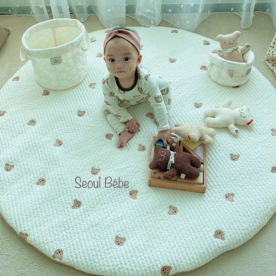 Thảm tròn quilting gấu CHEZ BEBE đường kính 130cm made in Korea