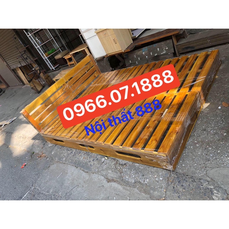 Giường pallet khoét cao 20cm có đầu giường phun PU