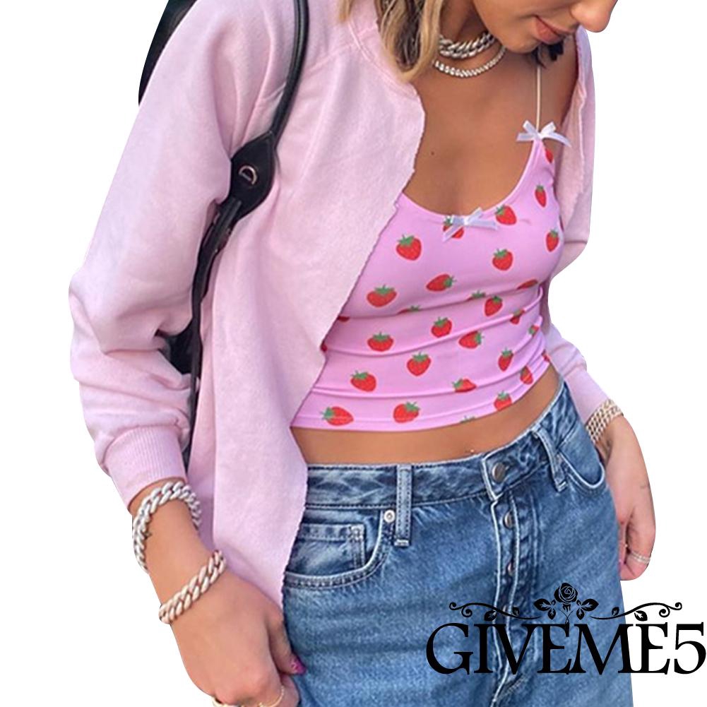 Áo Hai Dây Hoạ Tiết Dâu Tây Thiết Kế Quyến Rũ