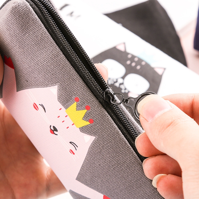 Dễ thương và đơn giản sáng tạo Cat Canvas Pencil Case Dung lượng lớn Dây kéo Hộp đựng Bút chì Hộp đựng bút chì