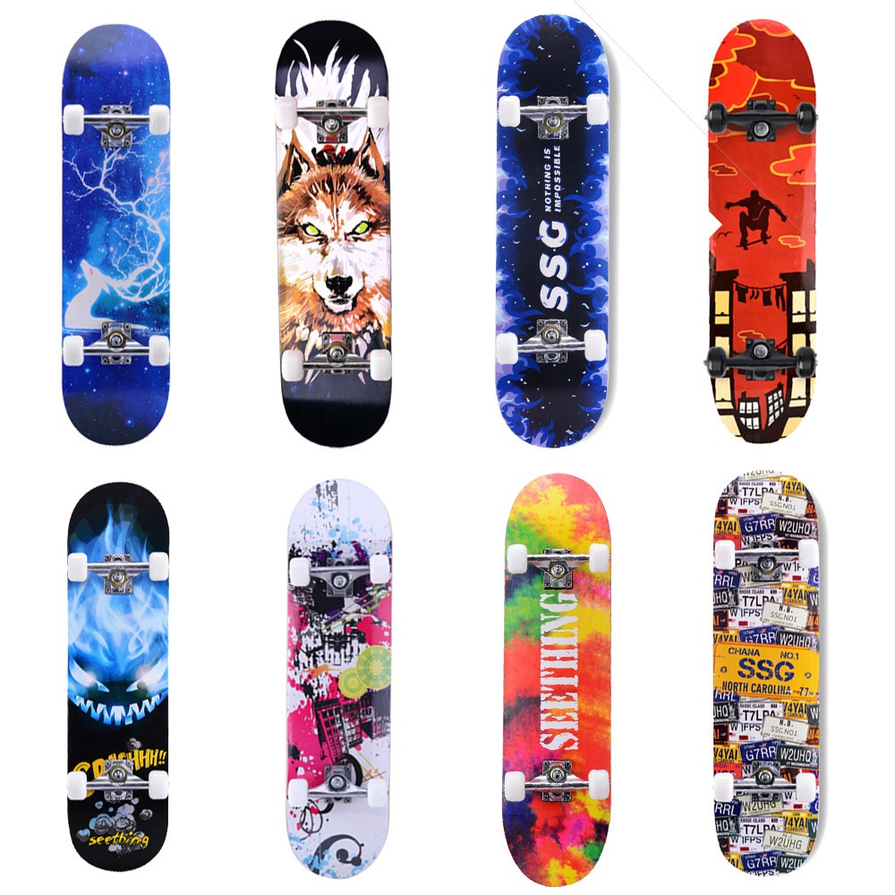 Ván trượt Skateboard gỗ nhám 7 lớp in hình, phát sáng 4 bánh ( Bảo hành 1 đổi 1 trong 7 ngày )