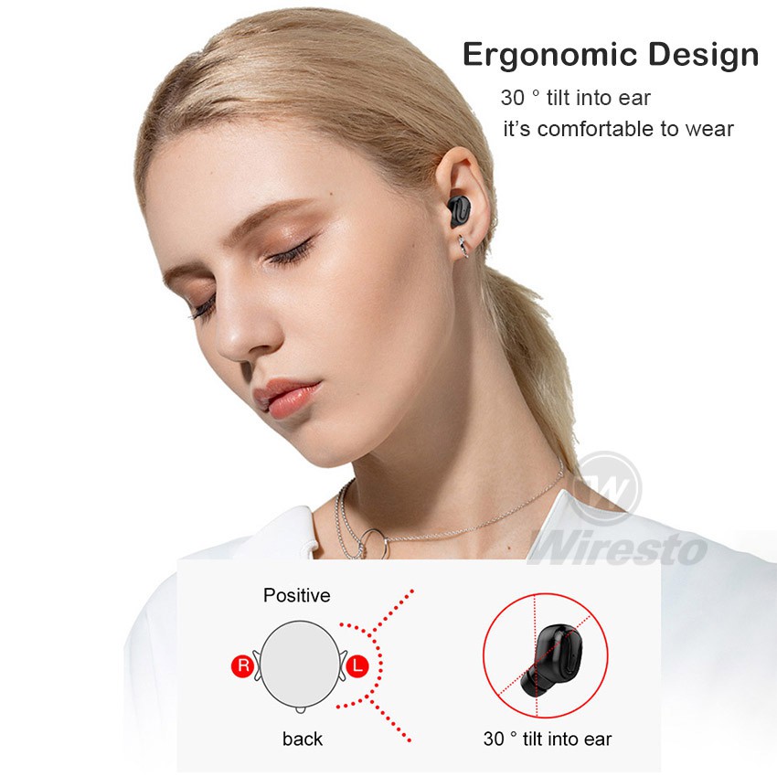 Tai Nghe Wiresto Mini Bluetooth Phiên Bản 5.0 Phong Cách Thể Thao Kèm Mic Và Hộp Sạc
