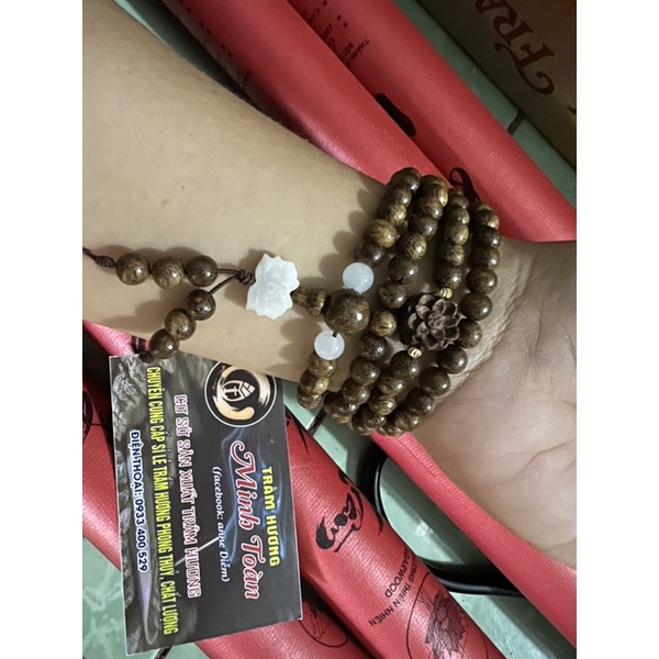 VÒNG CHUỖI TRẦM HƯƠNG SEN XANH NGỌC sánh chìm 108