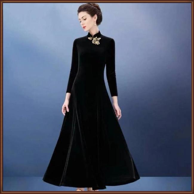 Đầm Nhung Dài Tay Màu Trơn Thiết Kế Thanh Lịch Thời Trang Cho Nữ