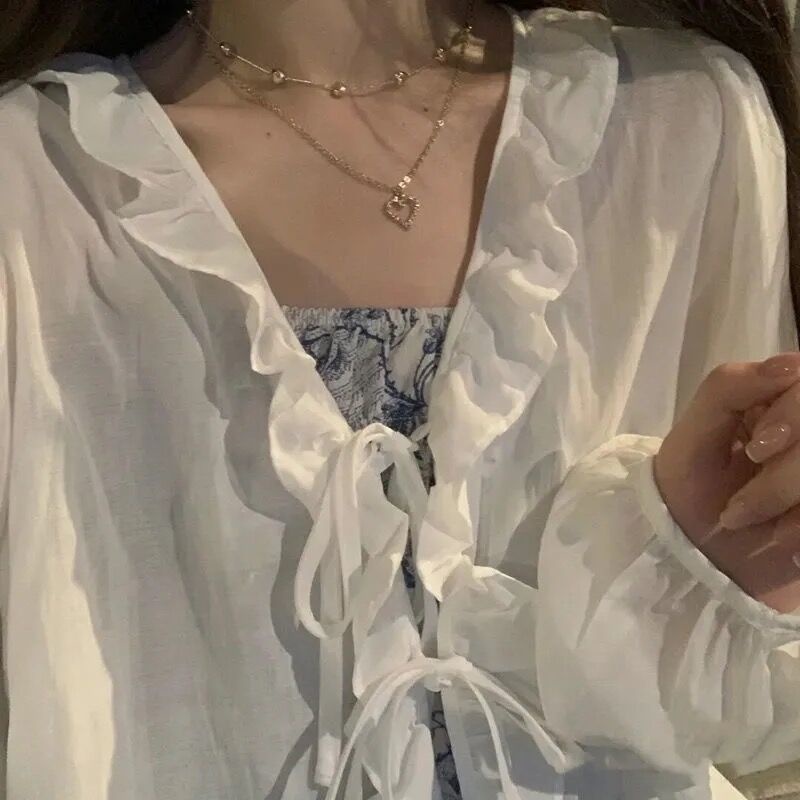 Porozi  Áo Sơ Mi Trắng Tay Dài Chống Nắng Phong Cách Hàn Quốc