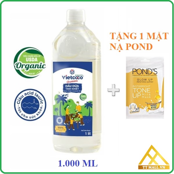 Dầu dừa tinh khiết Organic Vietcoco chai pet 1000ml