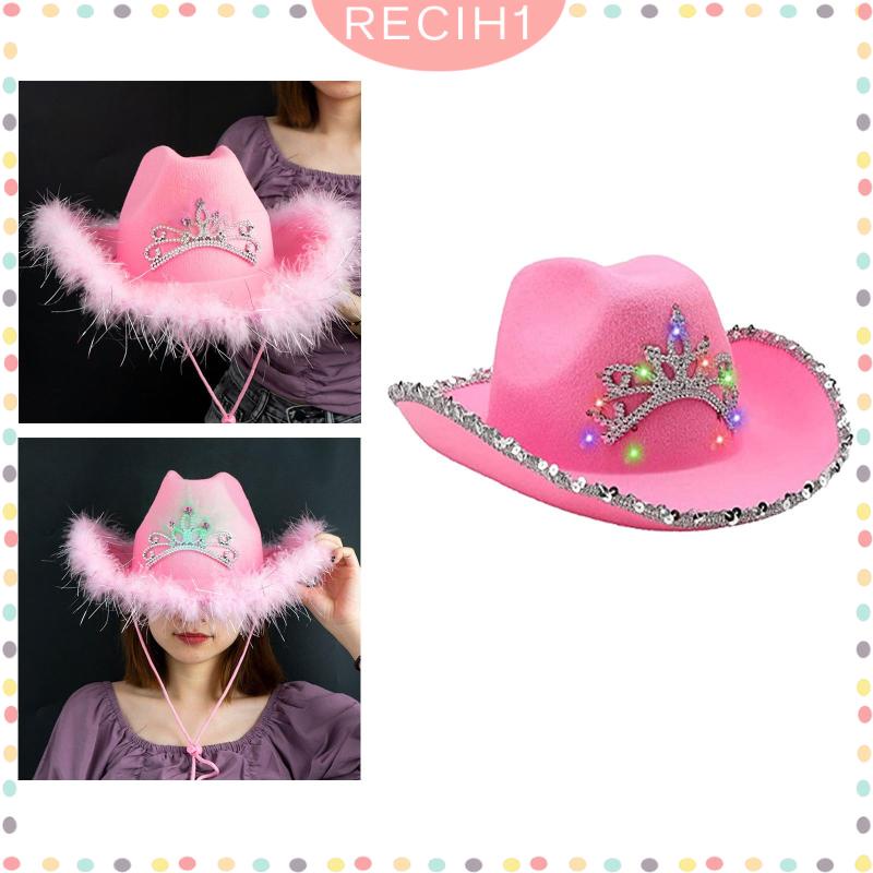 Mũ cao bồi màu hồng đính vương miện phong cách công chúa cho nữ