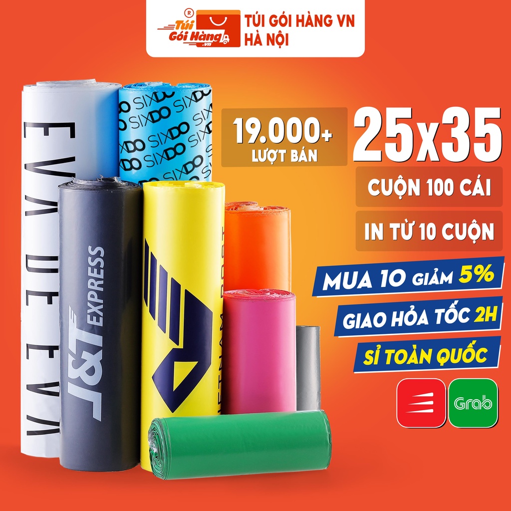 Túi Gói Hàng 25x35 TUIGOIHANG Cuộn 100 Cái Có Keo Niêm Phong - In Logo Theo Yêu Cầu