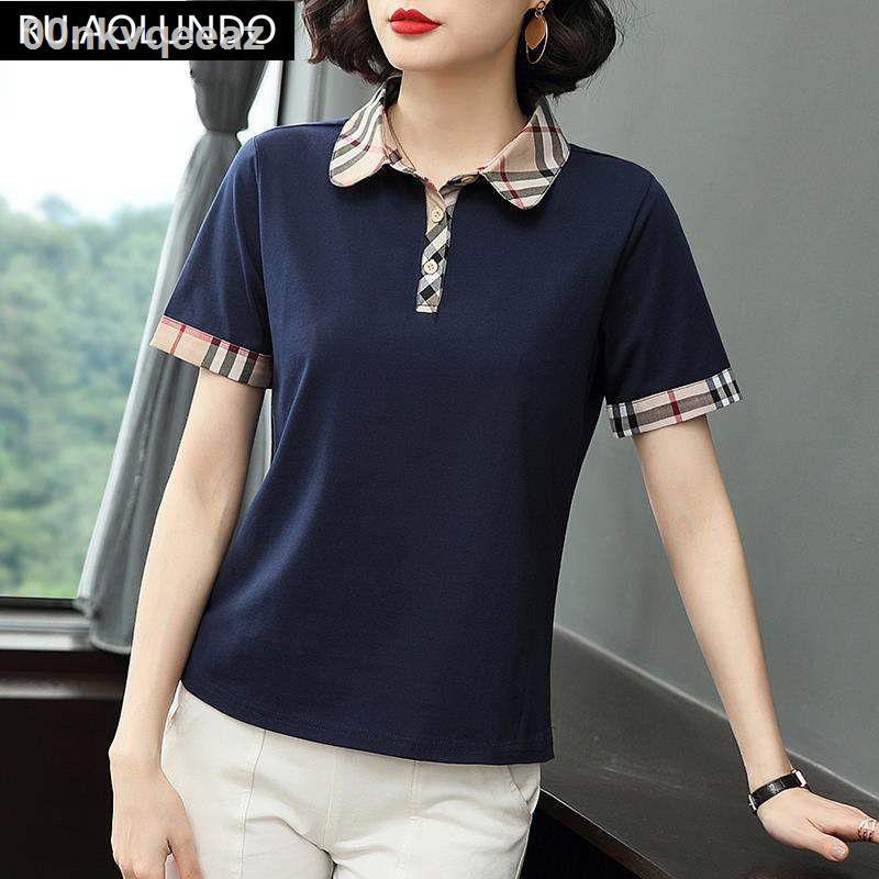 Áo thun dài tay 2021 mẫu mới xuân hè plus size POLO ve mẹ khoác nữ phù hợp với tất cả các phụ cotton