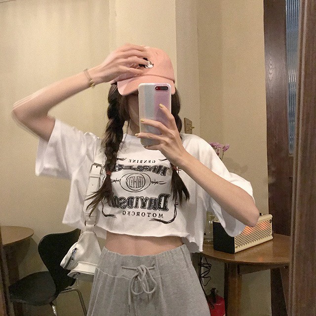 Áo Thun Lửng Tay Ngắn Eo Cao Dáng Rộng 271d1593 Thiết Kế Thời Trang Cho Nữ