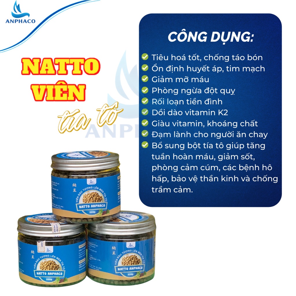 Natto Anphaco - Đậu tương lên men dạng bột, viên - 100% đậu tương không biến đổi gen - Hộp 220-250gr, Gói 100gr