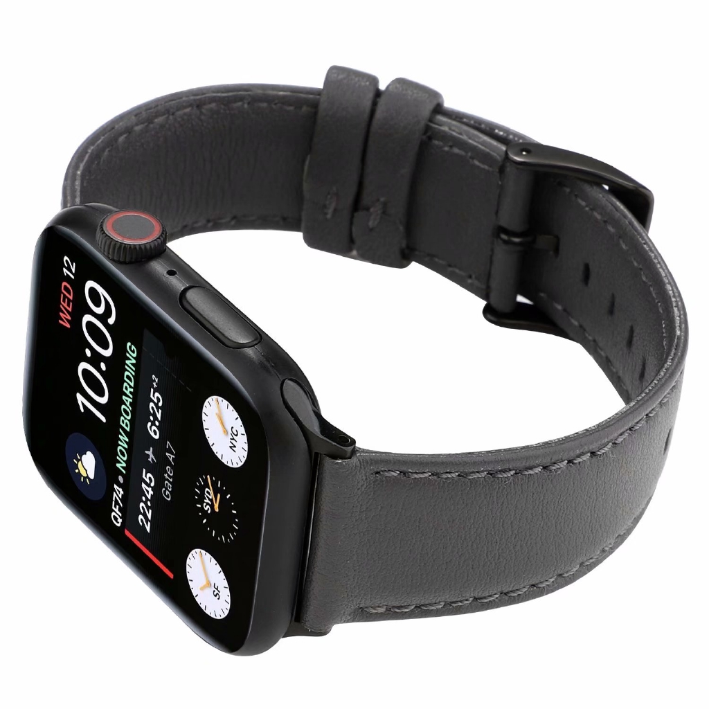 Dây đeo da bò thật màu trơn có khóa cài cho đồng hồ iWatch Dòng 6 se 5 4 3 2 1 38mm 40mm 42mm 44mm