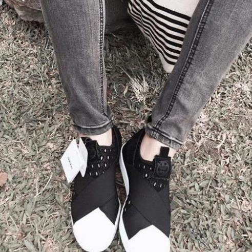 ❕ ( Chính Hãng ) Giày Nữ Adidas Superstar Slip On Black White 🚎