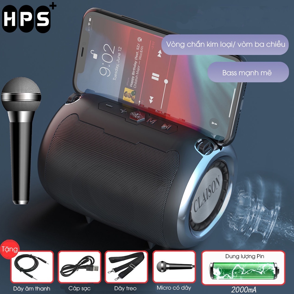 Loa Bluetooth 5.0 Claison 519 Hỗ Trợ Thẻ Micro SD &amp; USB &amp; AUX 1 Loa TREBLE + 2 Loa BASS Tặng Micro Hát Karaoke