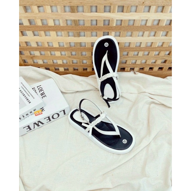 Bán Sỉ- Dép sandal đế bánh mì xỏ ngón phối quai tết nhỏ xinh xỉu