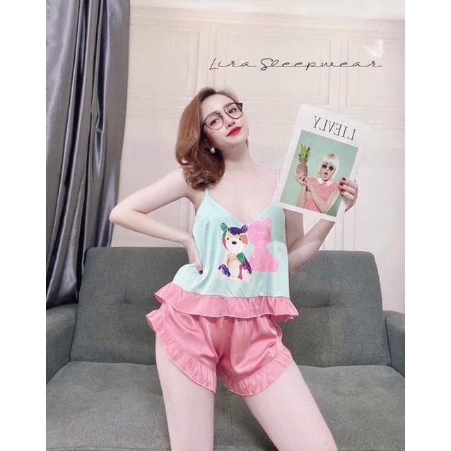 Set 2 Dây Bigsize❤️ Set Bộ 2 Dây Lụa Latin Mềm Mát Không Nhăn Phối Quần Sooc Bèo Hình Gấu Beer Siêu Xinh Size 50-95kg | BigBuy360 - bigbuy360.vn