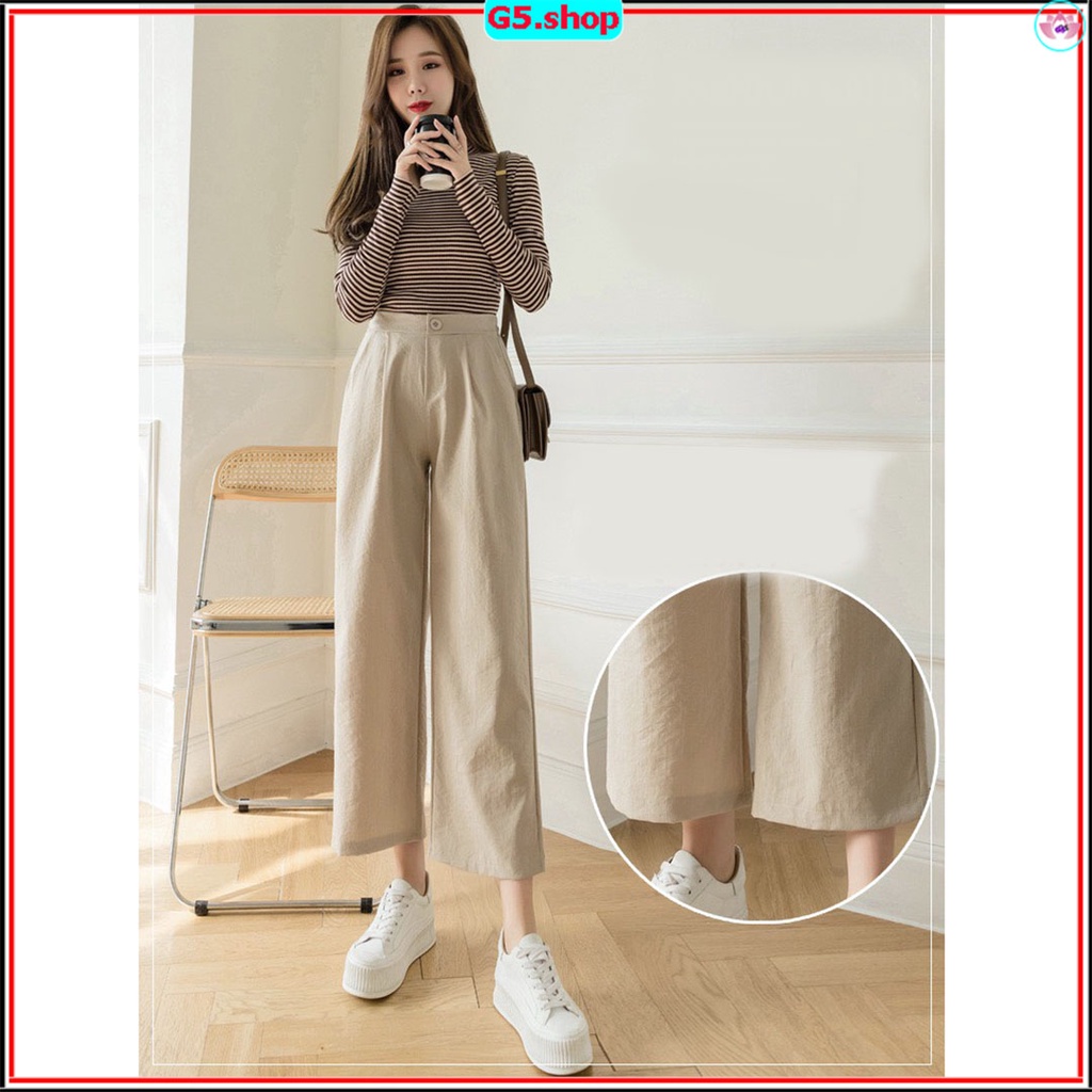 Quần Đũi nữ ống rộng suông vải mề xước siêu mát mùa hè dài 80cm lưng thun có túi G5