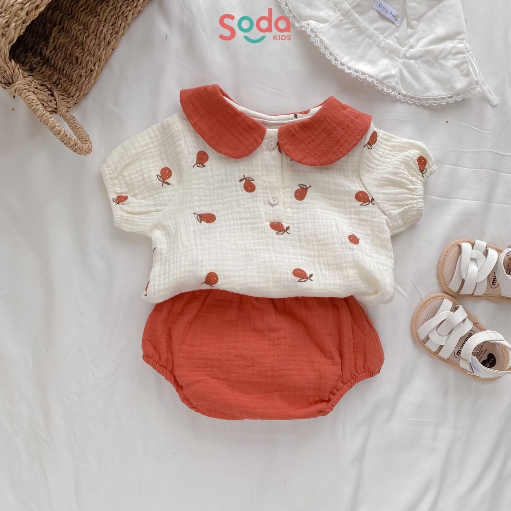 Bộ quần áo cho bé SODA KIDS họa tiết vàng cam cổ sen