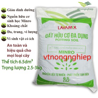 Đất sạch đất hữu cơ đa dụng Lavamix 6.5dm3(2.5 - 3kg) trồng rau sạch hoa kiểng bằng đất sạch, xơ dừa, phân bón hữu cơ