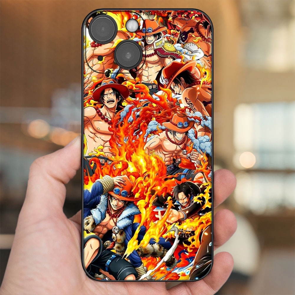 Ốp lưng iPhone 14 dẻo đen cạnh vuông in hình Ace One Piece