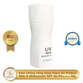 Kem chống nắng Kose Fasio UV Protect Milk N (Waterpoof) SPF 50+/PA++++ 40g - Bon91