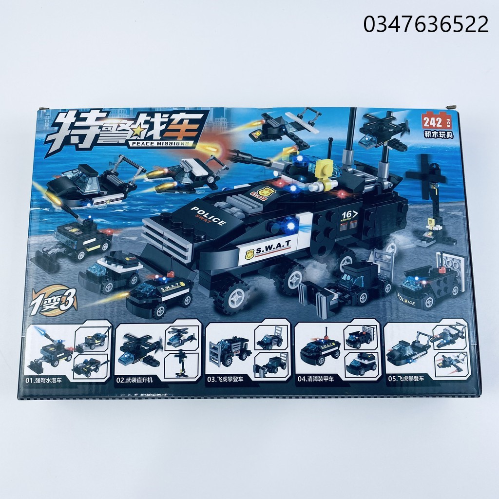 [242 CHI TIẾT] ĐỒ CHƠI XẾP HÌNH LEGO OTO SWAT, LEGO Cảnh Sát, LEGO ROBOT, LEGO TRỰC THĂNG, Máy Bay