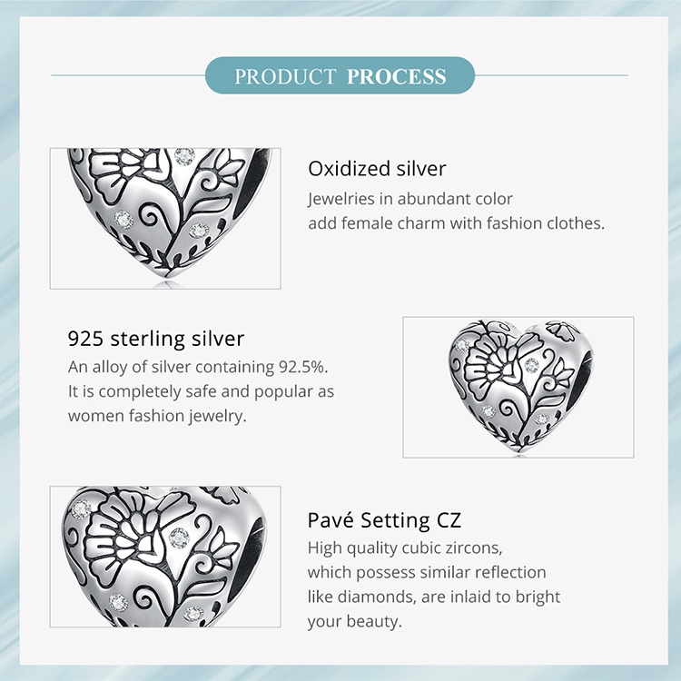 BAMOER Mặt Vòng cổ Bạc 925 Hình Trái Tim